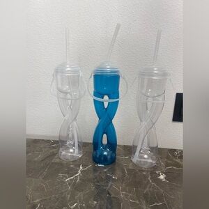 Set of (3) 20oz Slush Party Cups /Bottles with Straw, Lid and Detachable Handle